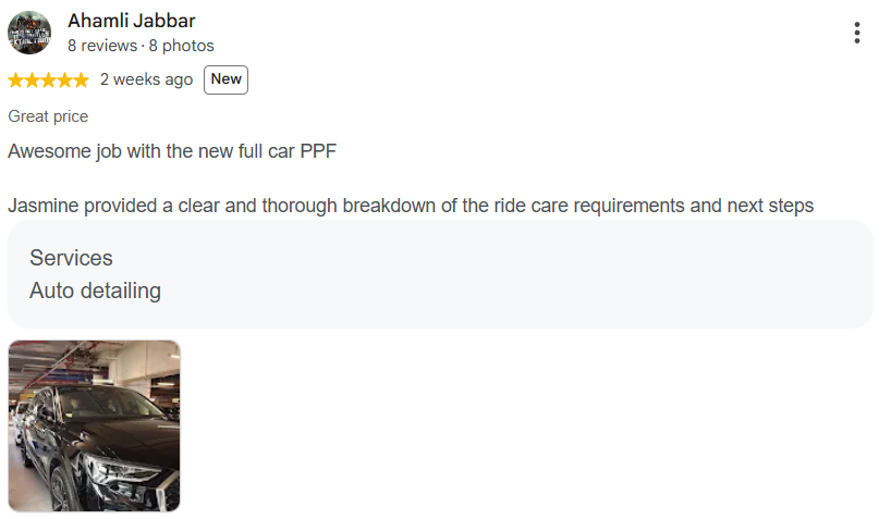 Google review from Ahamli Jabbar, five stars
