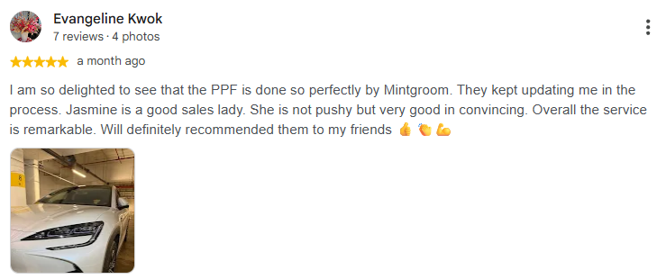 Google review from Evangeline Kwok, five stars