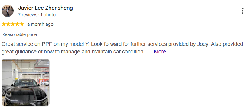 Google review from Javier Lee Zhensheng, five stars